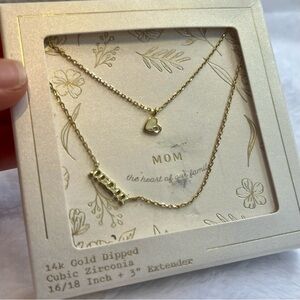 Gold Dipped "Mom" Necklace Set with Cubic Zirconia